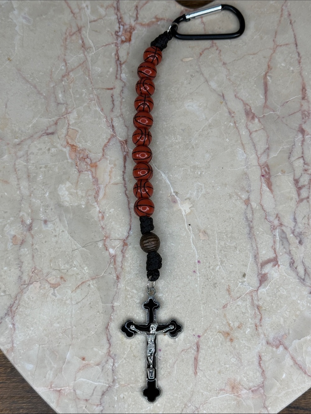 Rosary Bead Keychain with Crucifix - Brown/Black